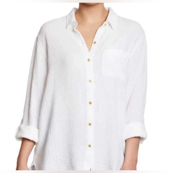 Anne Klein White Cuffed Sleeve Button Down Shirt - Picture 1 of 7